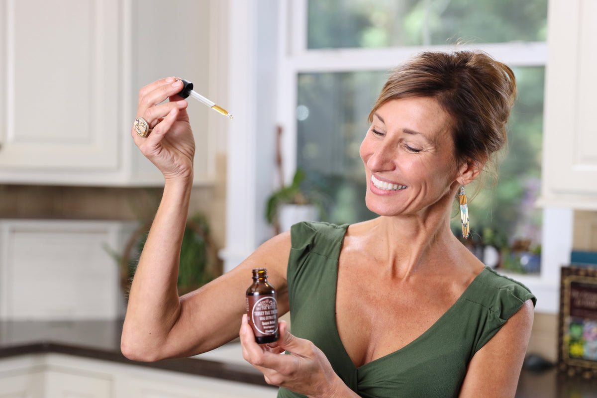Nicole Apelian taking Nicole's Apothecary Turkey Tail Mushroom Tincture